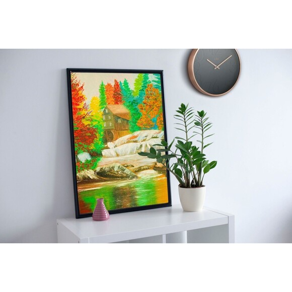 Original Oil Painting 12x16 Autumn Landscape Water Mill Rustic Farmhouse - Picture 6 of 12